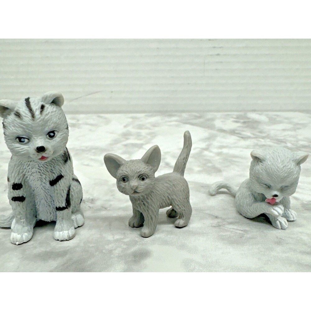 Lot of 3 Miniature PVC Cat Figures doll house cake topper barbie